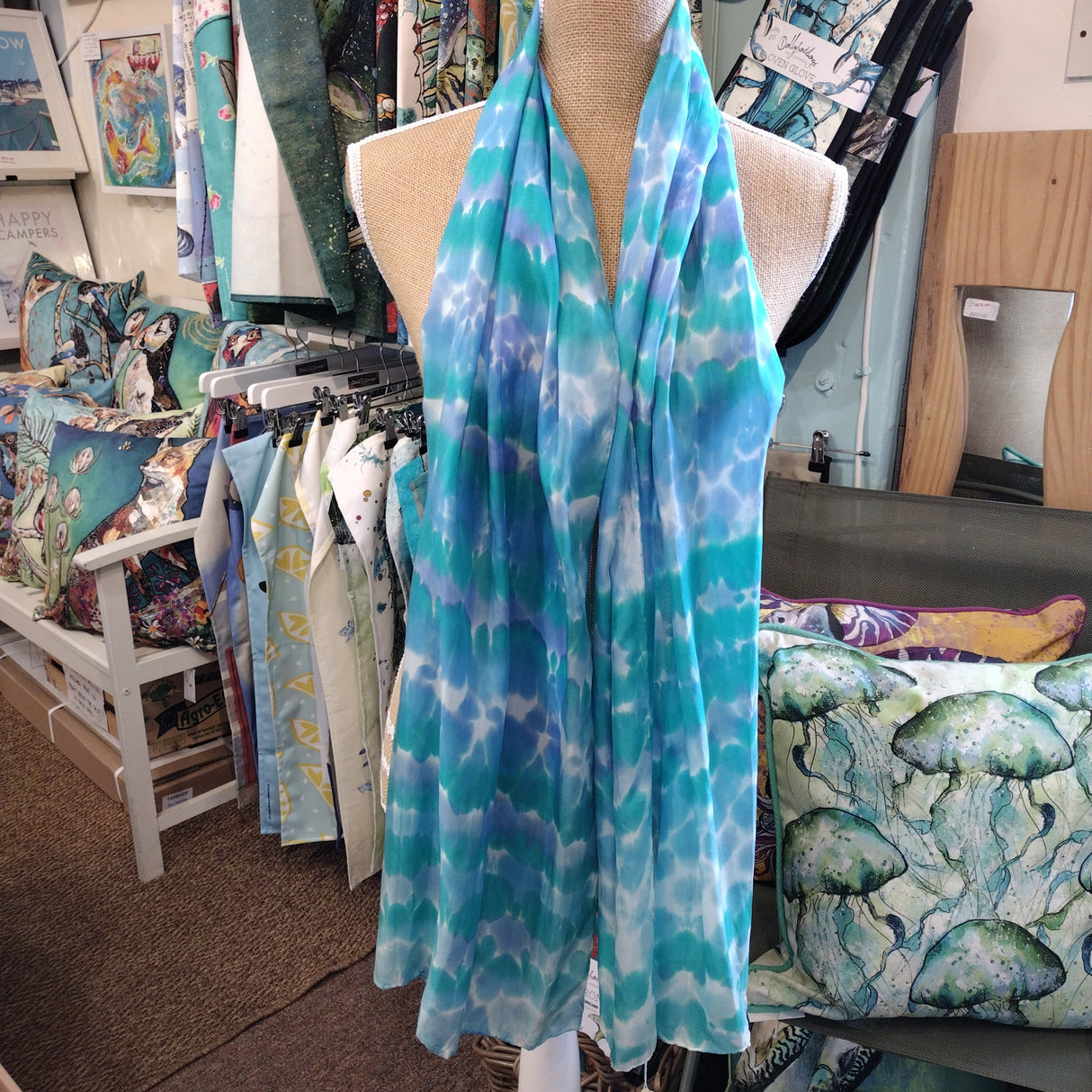 Janet Croome turquoise Silk Scarf