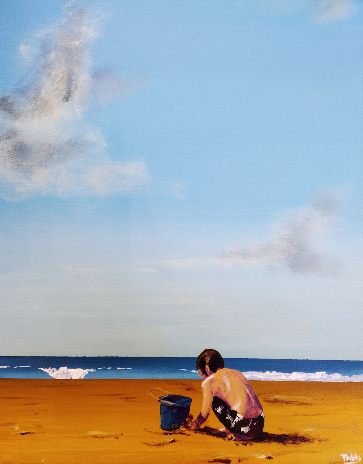 Alfie and His Bucket, original painting by Paddy Martin (COM)