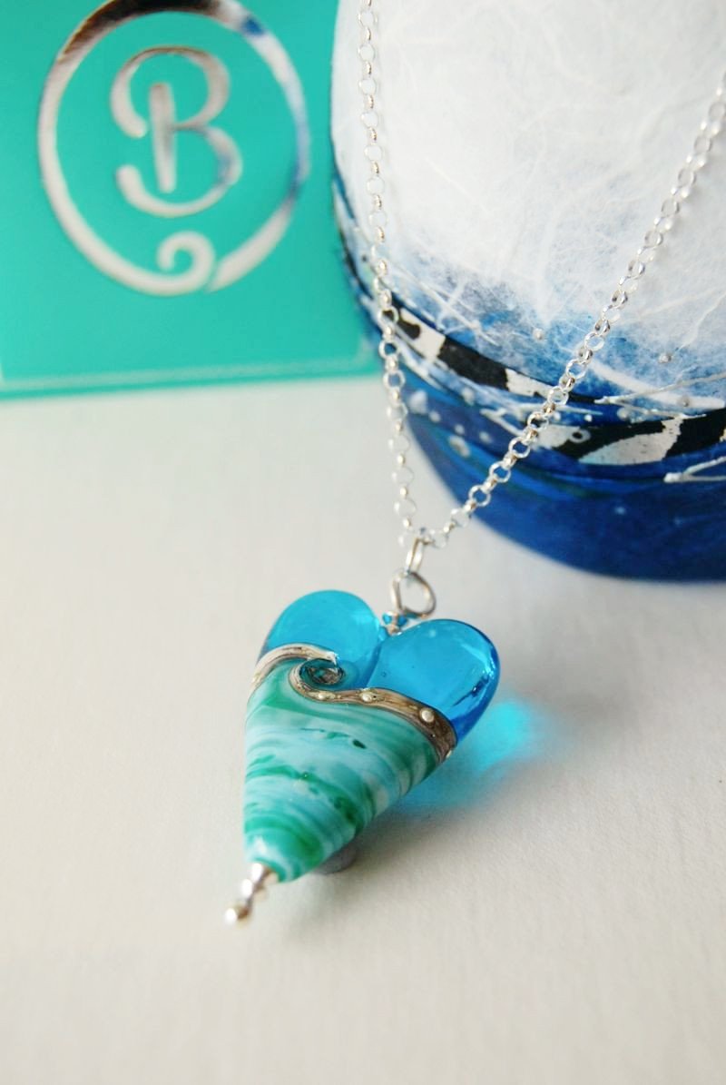long deep blue sea heart pendant