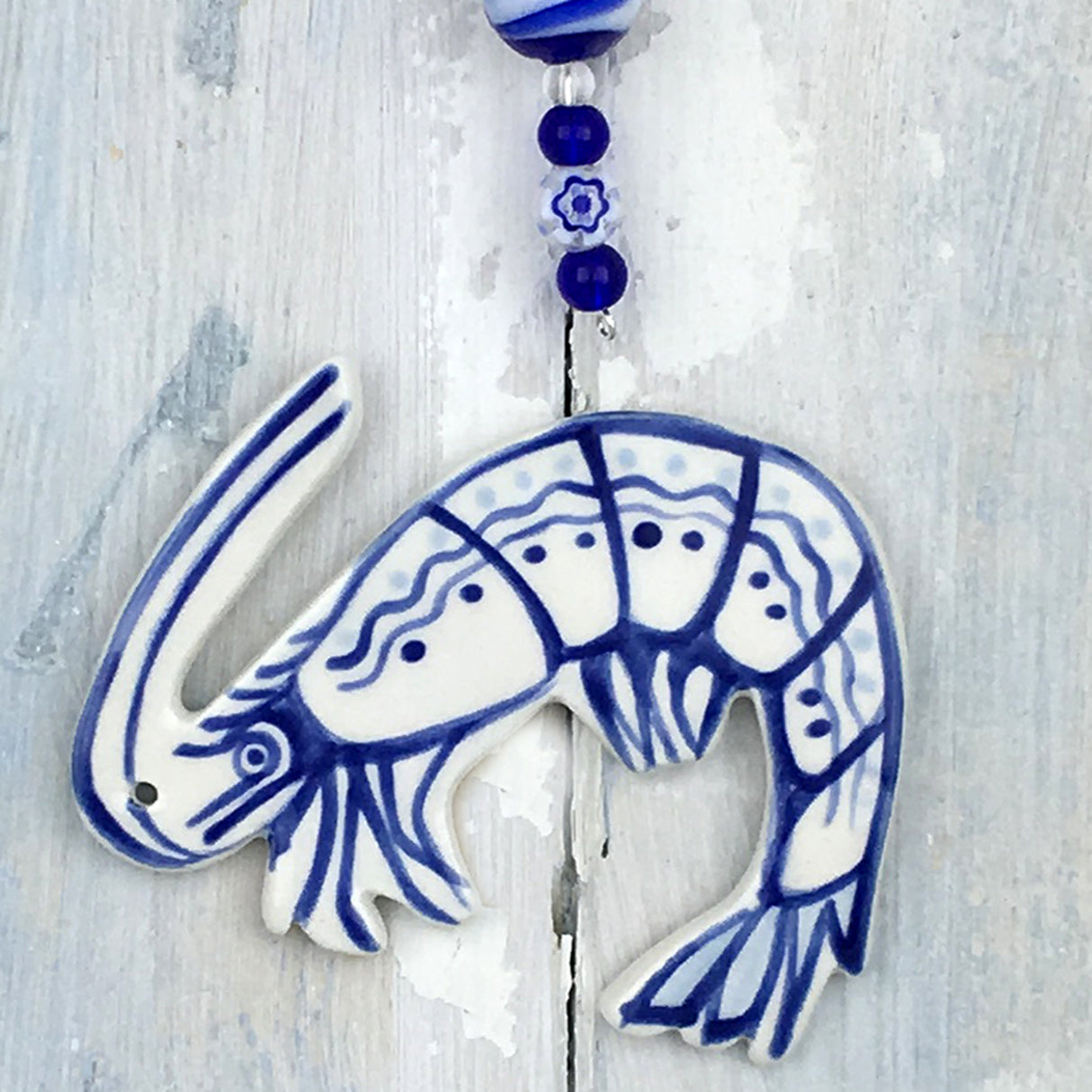 Handmade blue shrimp hanging decoration