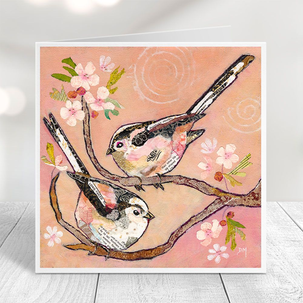 "Bottoms Up" long tailed tits, card by Dawn Maciocia