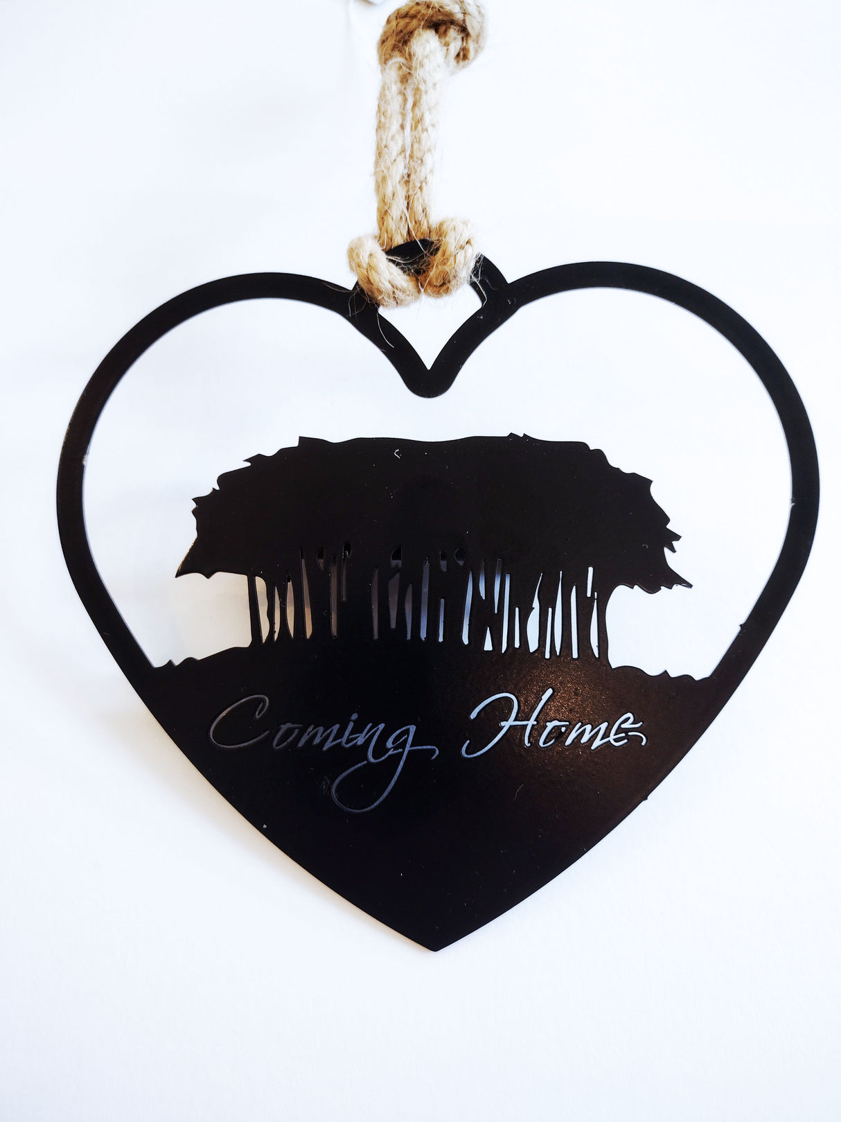 "Coming Home Trees" metal heart (com)
