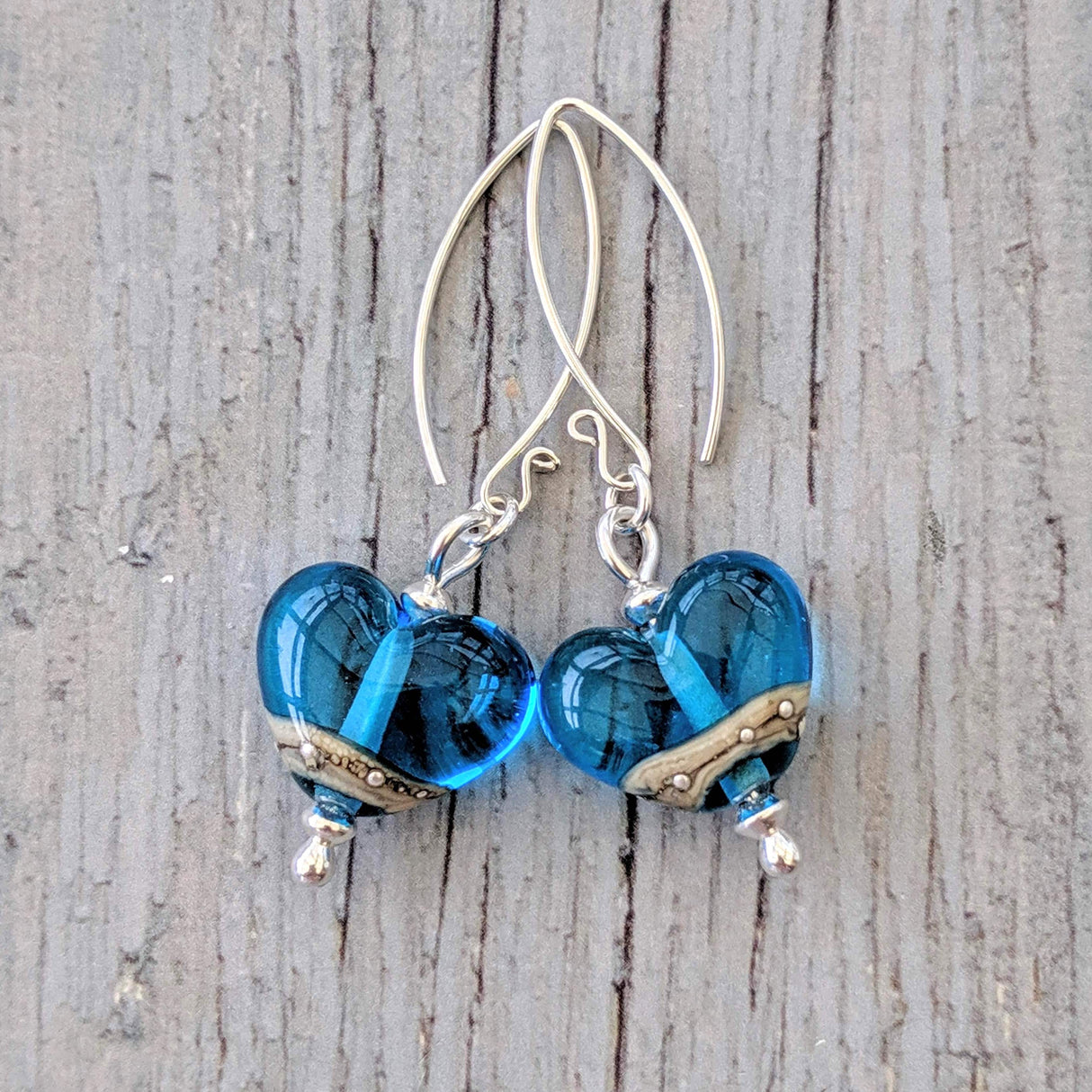Deep Blue Sea Heart Drop Earrings