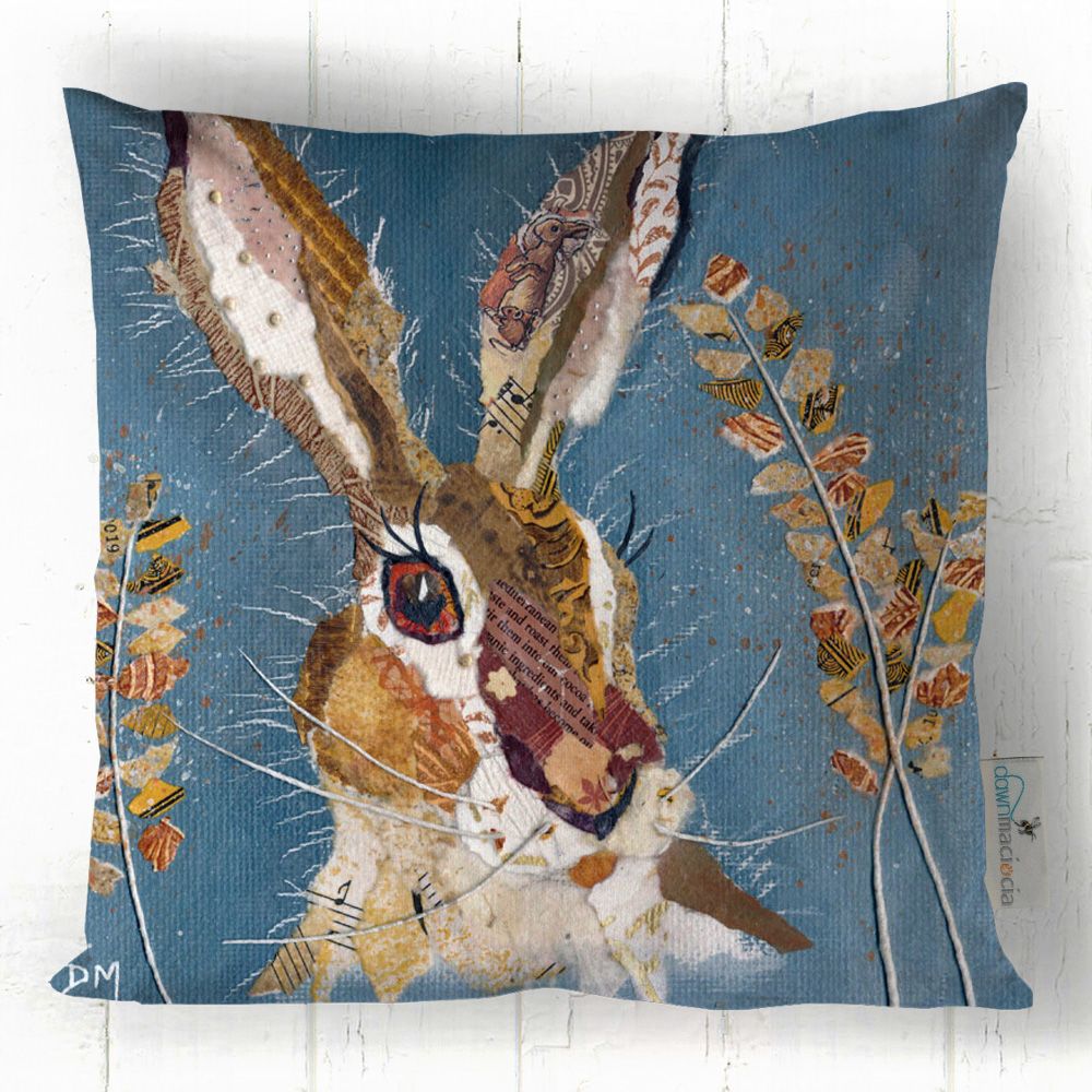 Hare and barley faux suede cushion