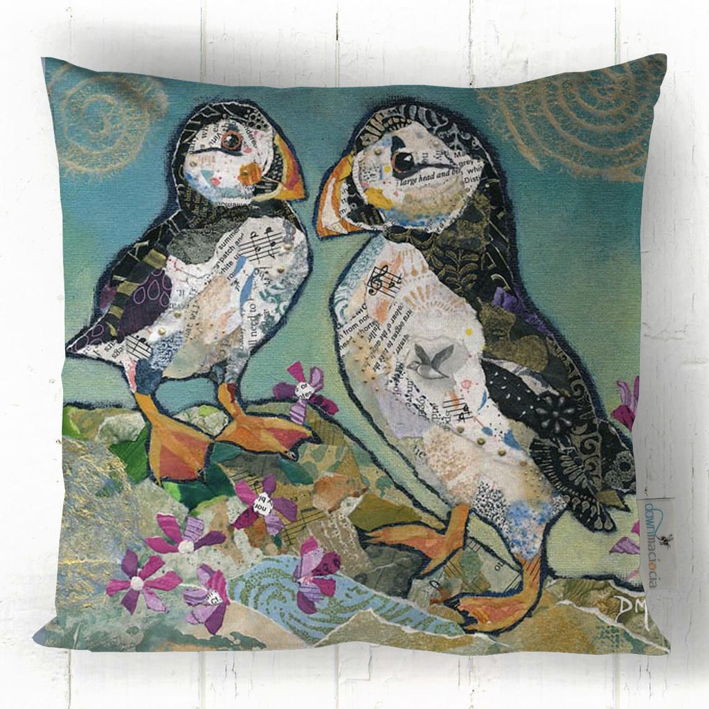 puffins faux suede cushion