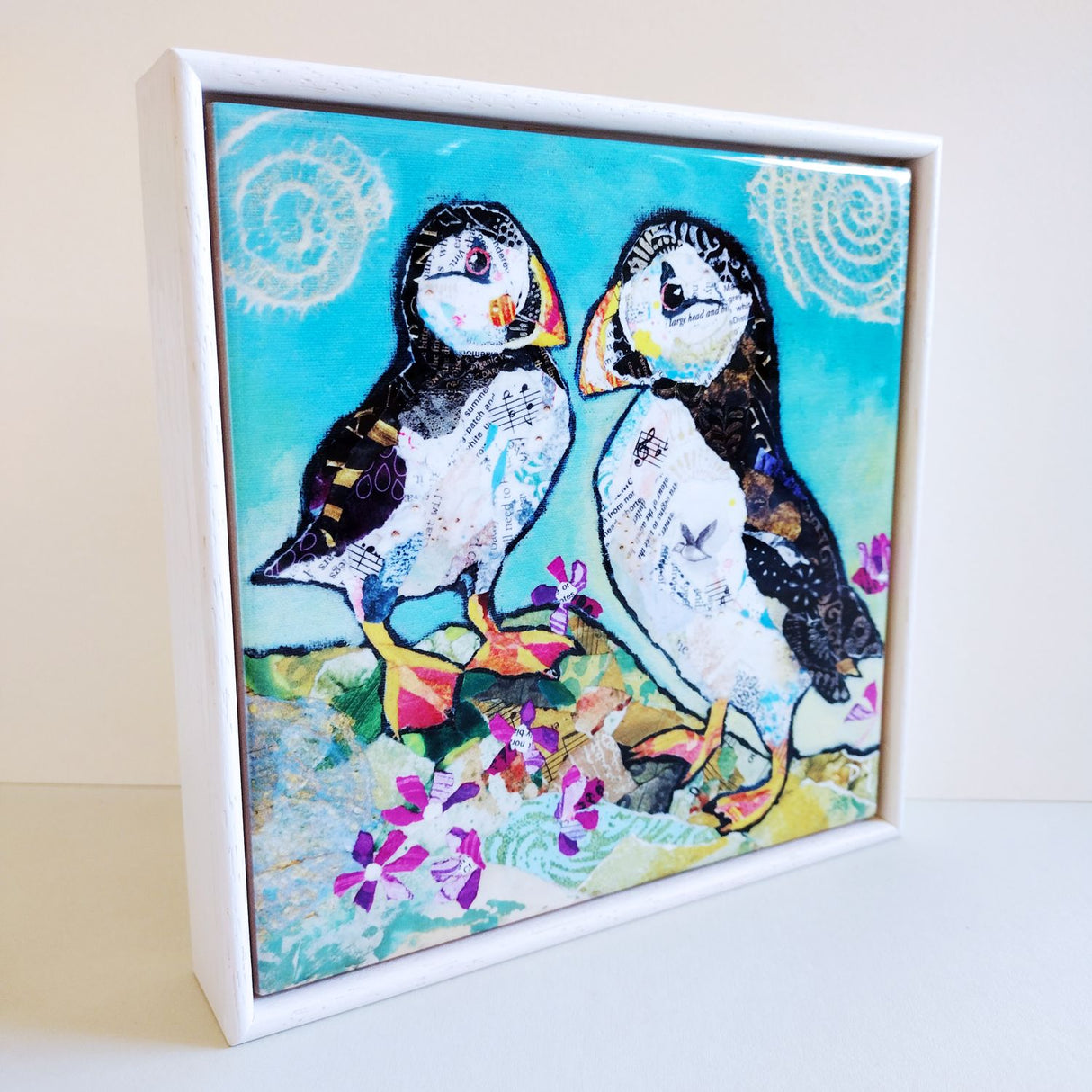 Puffin Pals framed ceramic tile