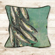 Mackerel shoal on a blue green background cotton cushion