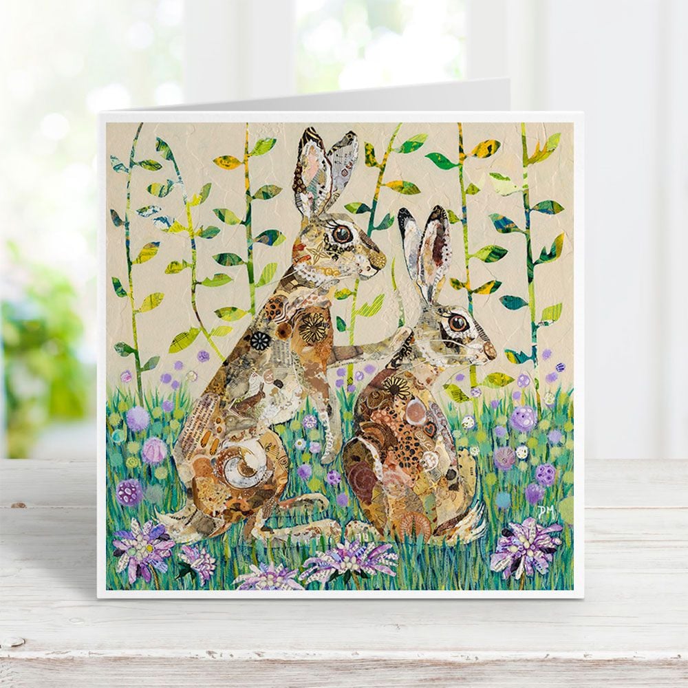 "Hares on Alert" card by Dawn Maciocia
