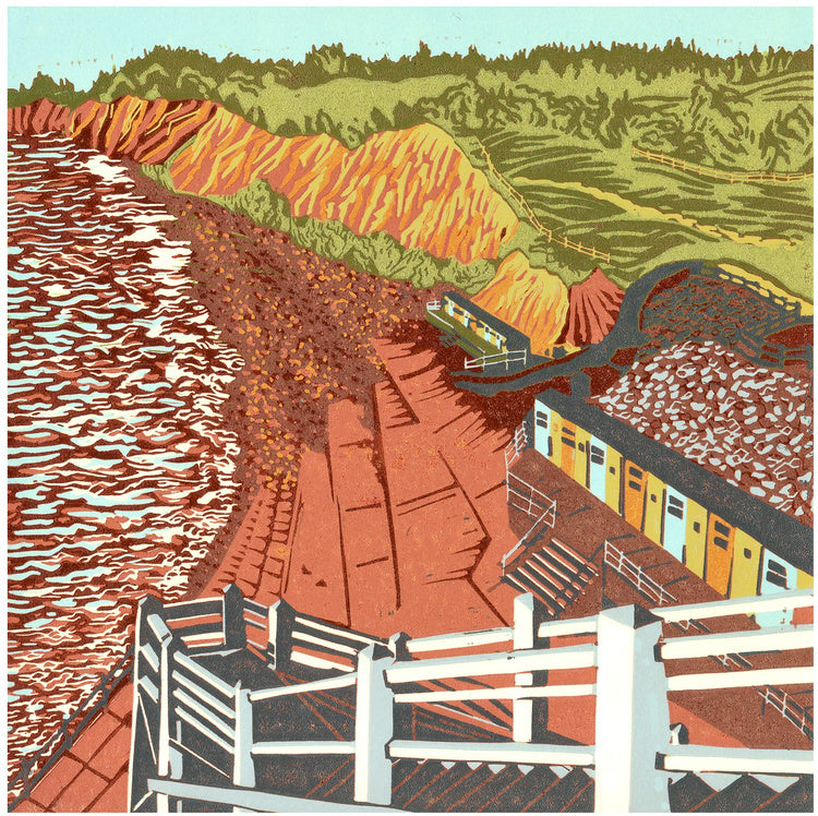 Jacob's Ladder Sidmouth original linocut print by Hazel Bryer