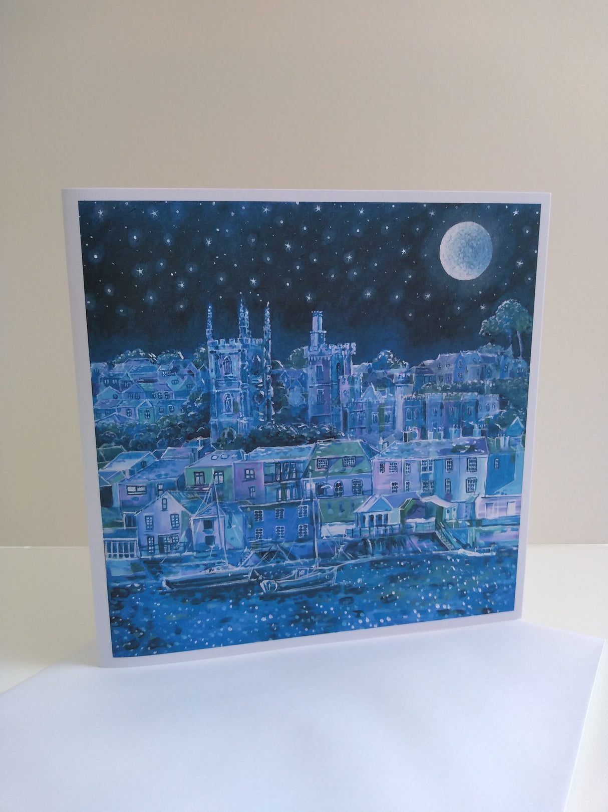 Moonlight Over Fowey, card by Paul Clark