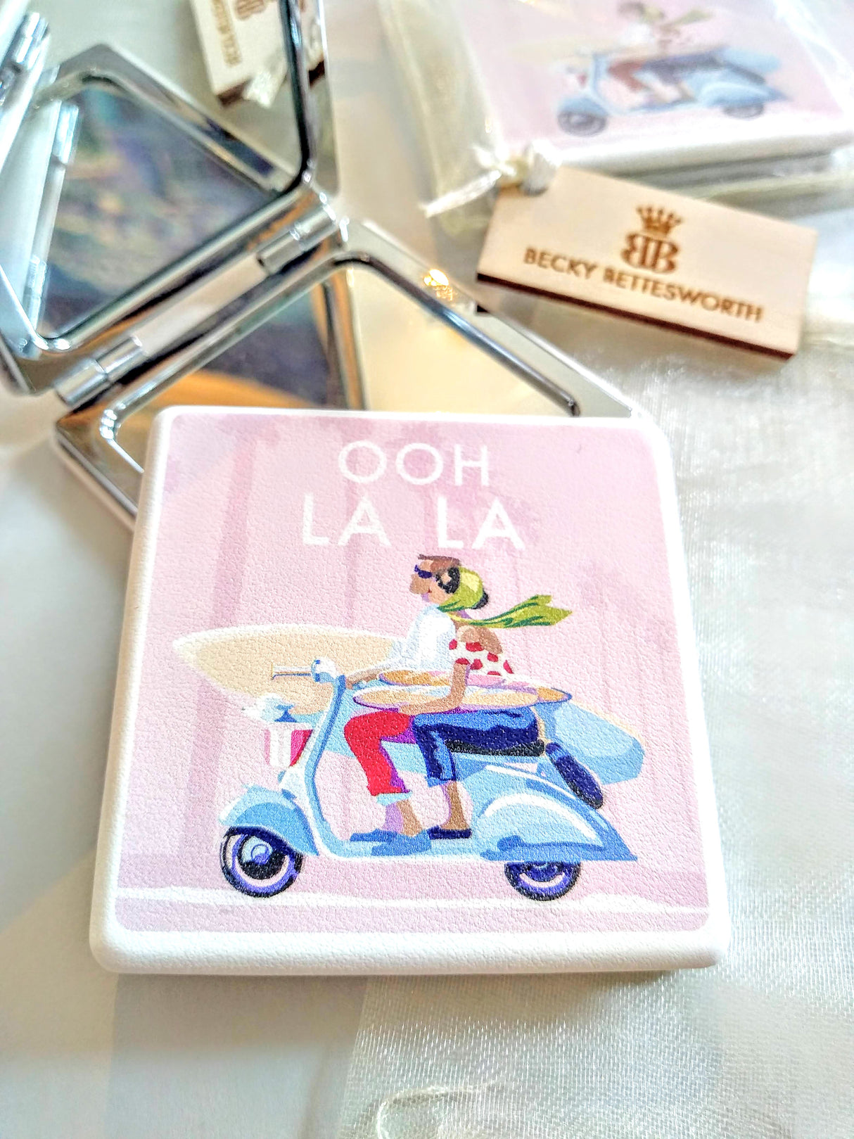Ooh La La compact mirror by Becky Bettesworth