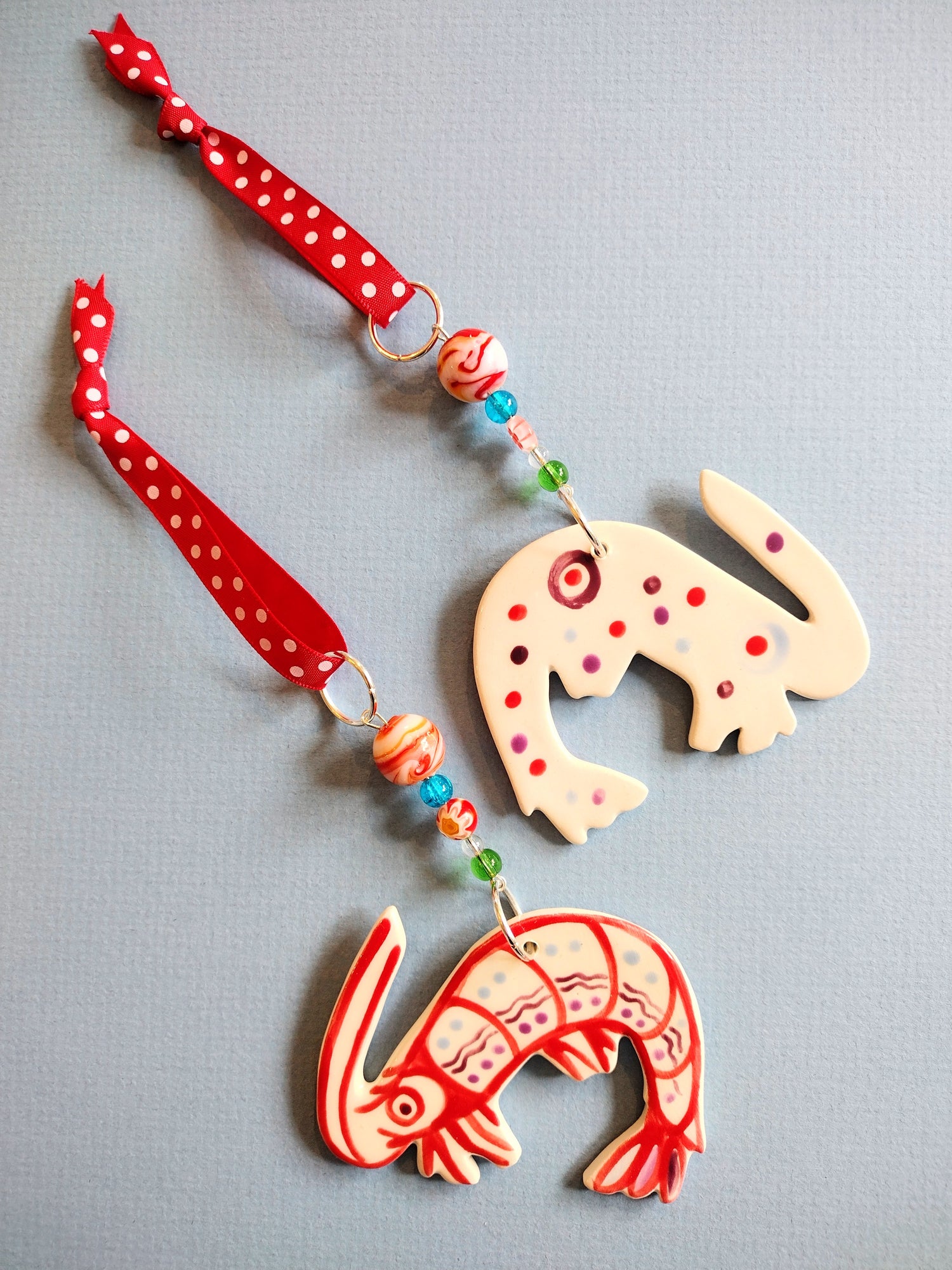 Handmade colourful shrimp hanging decoration