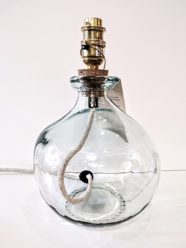 Clear recycled glass lamp-base with a cream rope flex