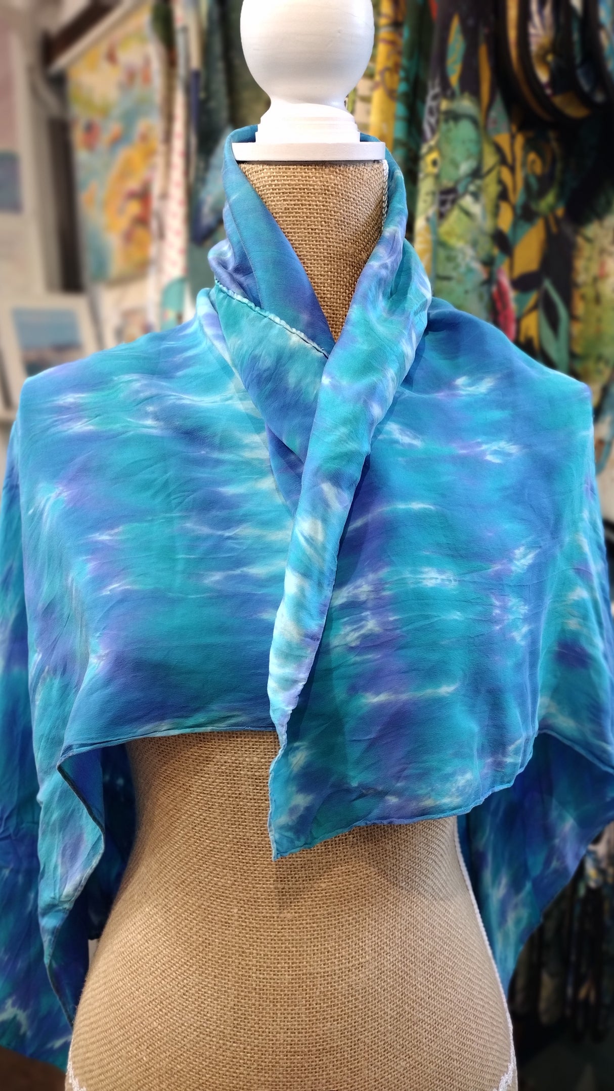 Turquoise square silk scarf by Janet Croome