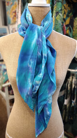 Turquoise square silk scarf by Janet Croome