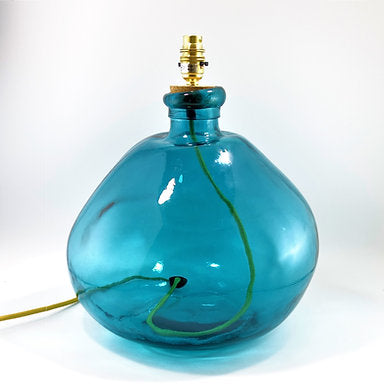 Ocean blue recycled glass lamp-base with a green flex