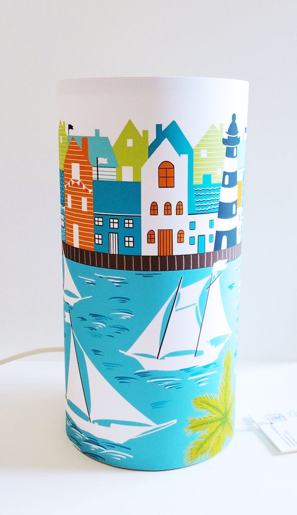 Coastal themed cylinder lampshade with light fitting included.