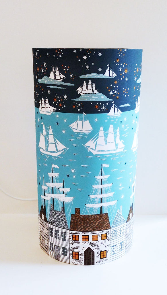 Tall ships cyclinder lampshade with light fittings included