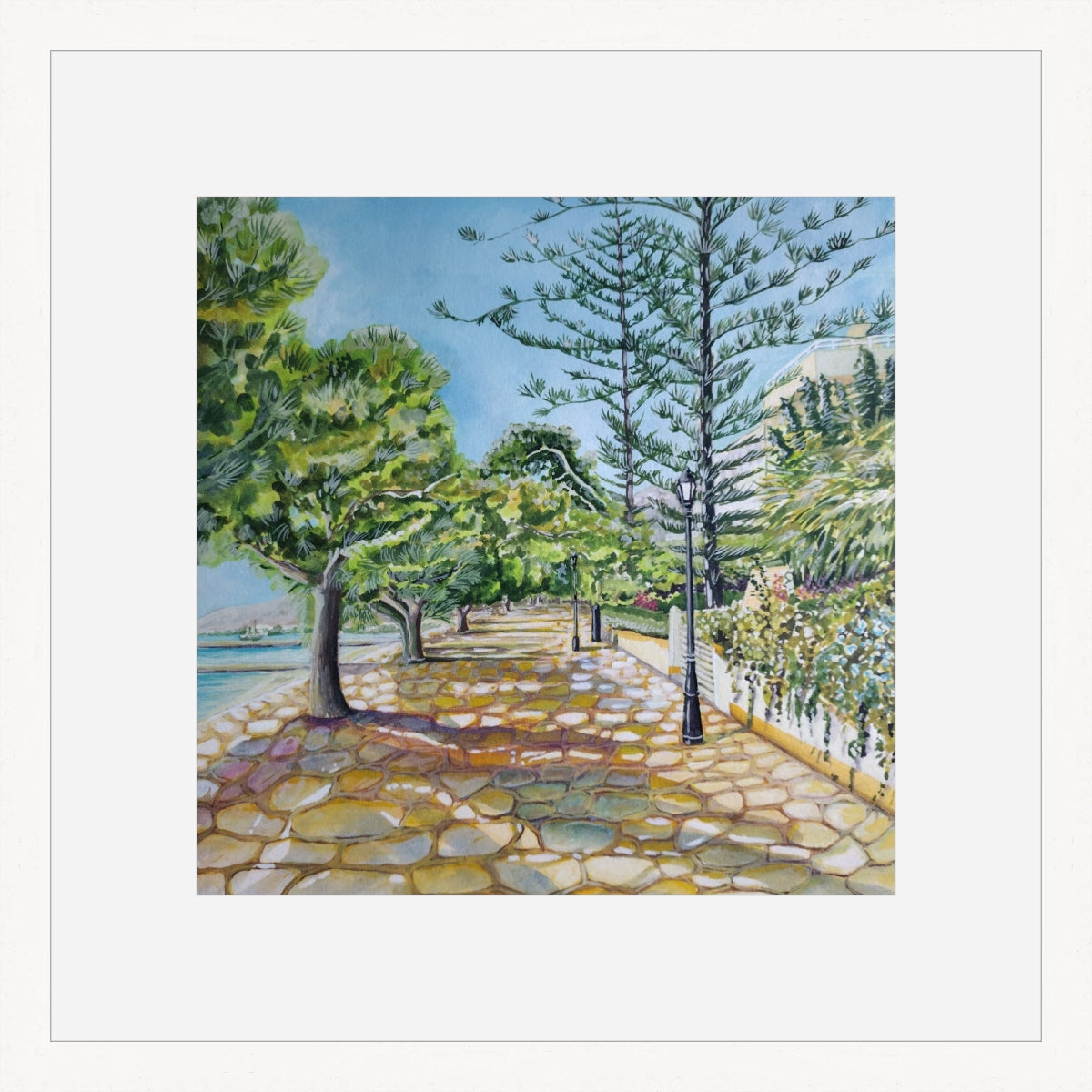 "The Pine Walk, Puerto Pollensa, Mallorca" print by Liz Hackney