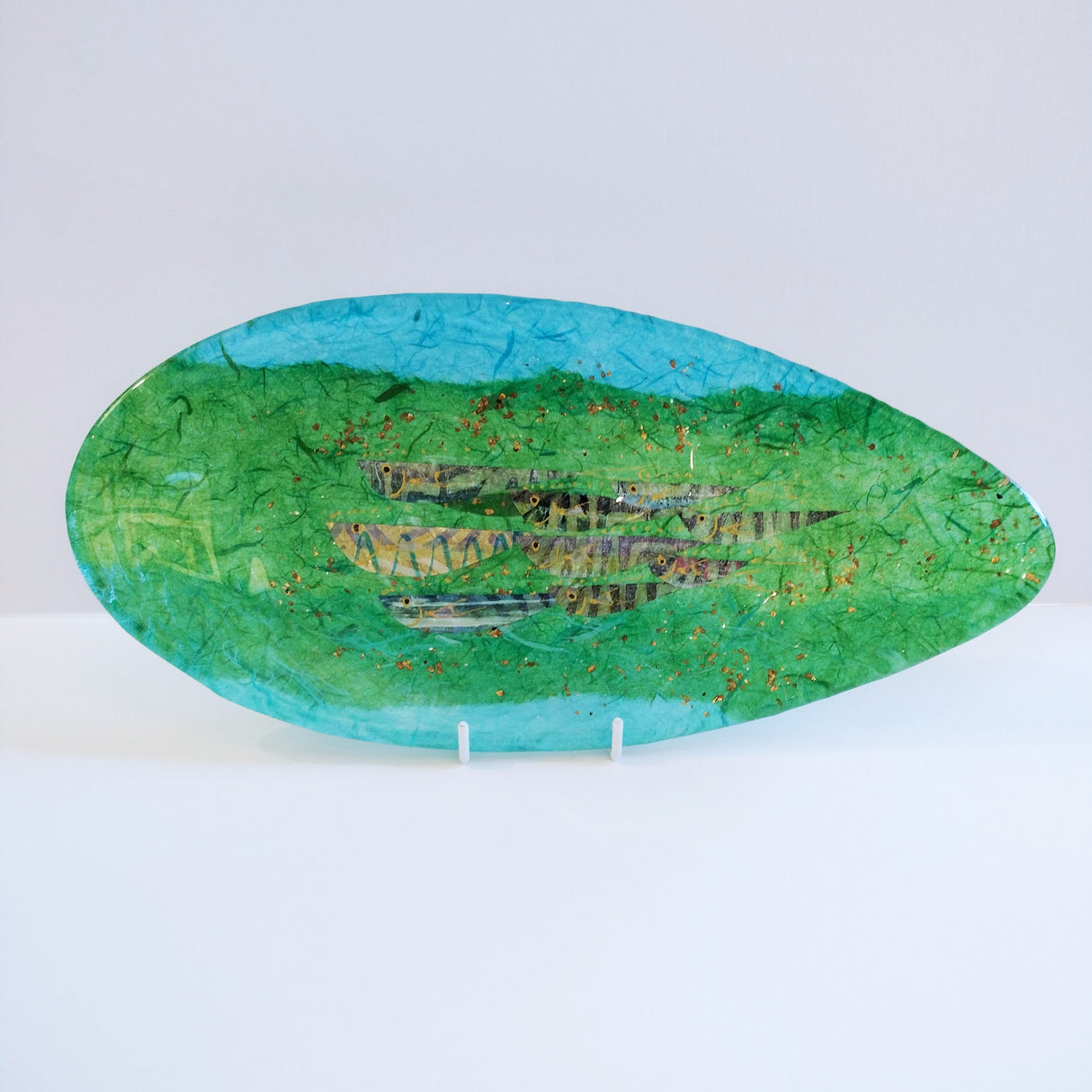 Margaret Johnson Strawsilk Glass "Shoal of Fish" sea platter