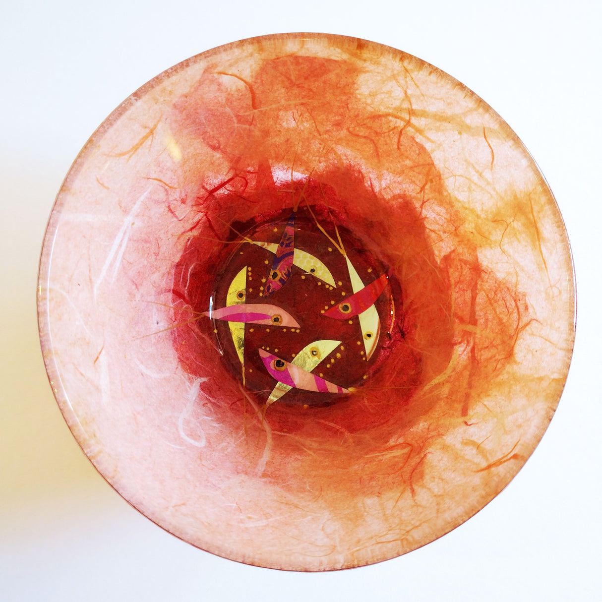 Shoal of Fish straw-silk glass deep bowl by Margaret Johnson