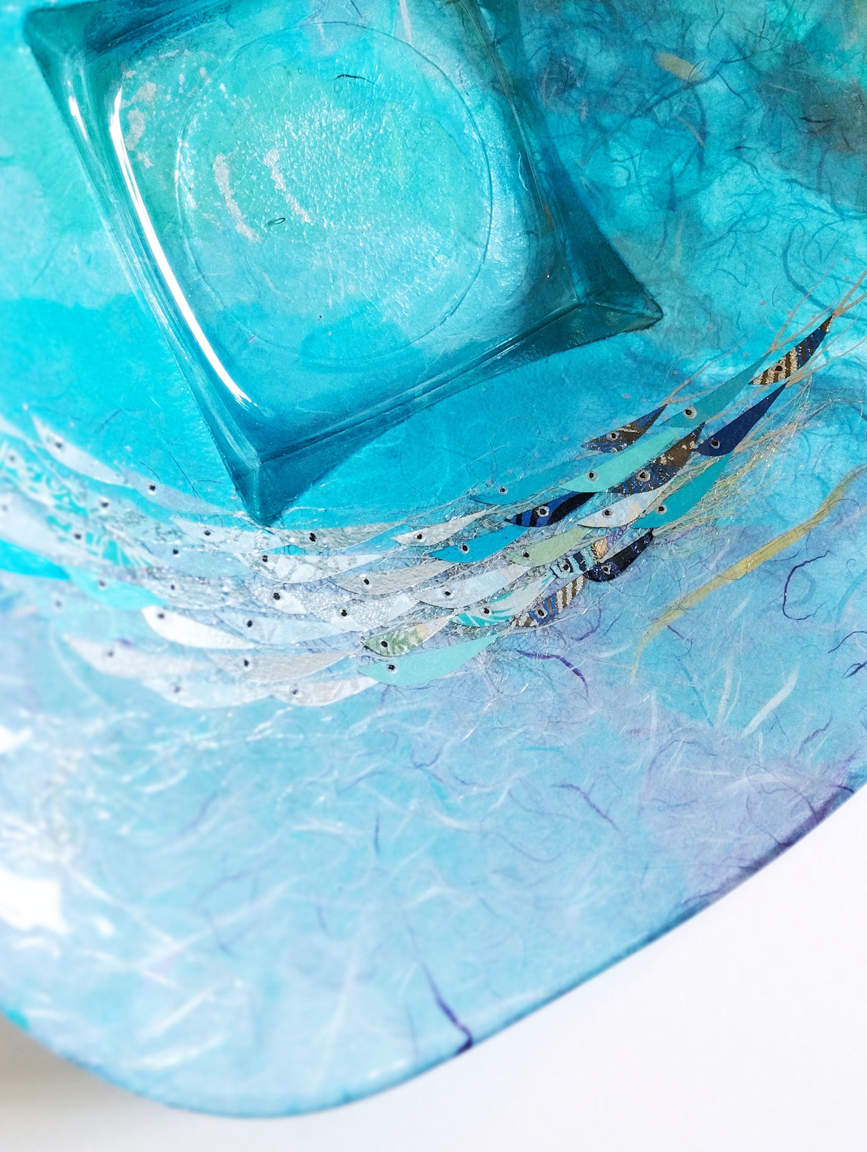 Shoal of Fish, Strawsilk Deep Square Glass Bowl by Margaret Johnson