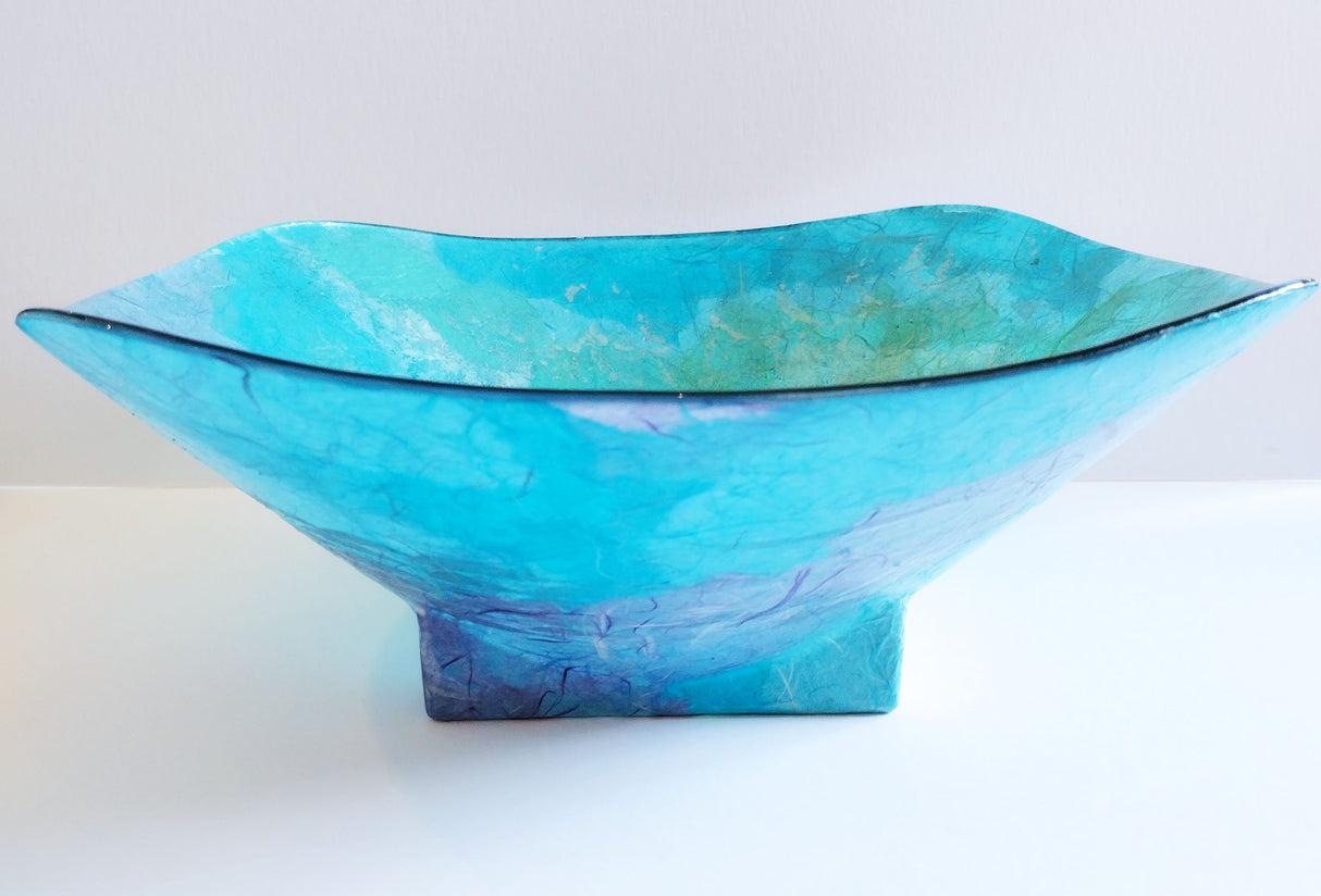 Shoal of Fish, Strawsilk Deep Square Glass Bowl by Margaret Johnson