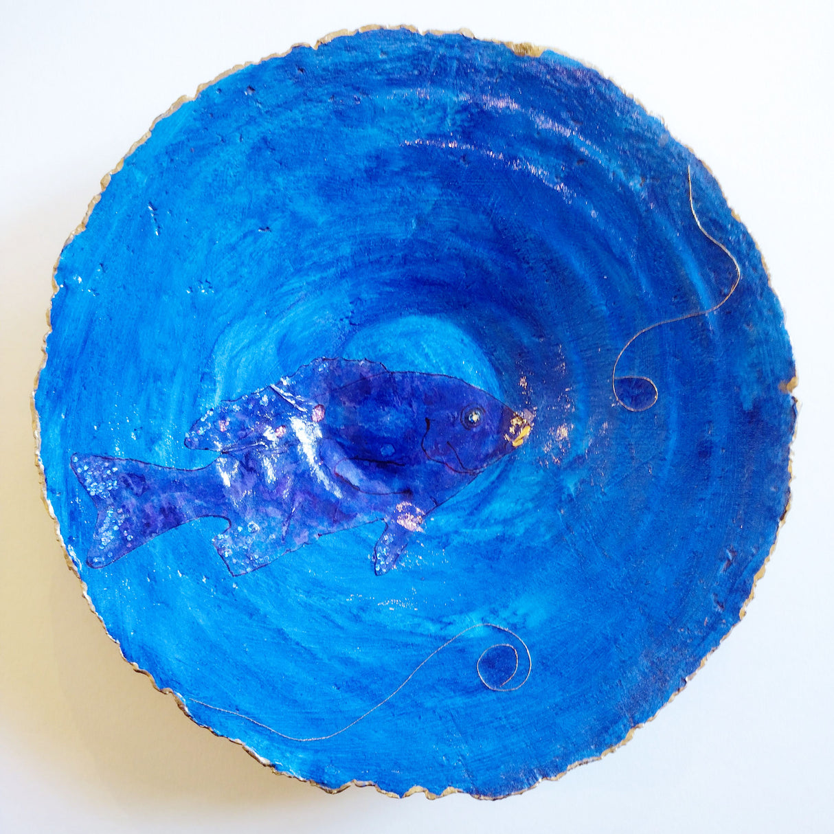 Ocean Blue papier mache bowl.