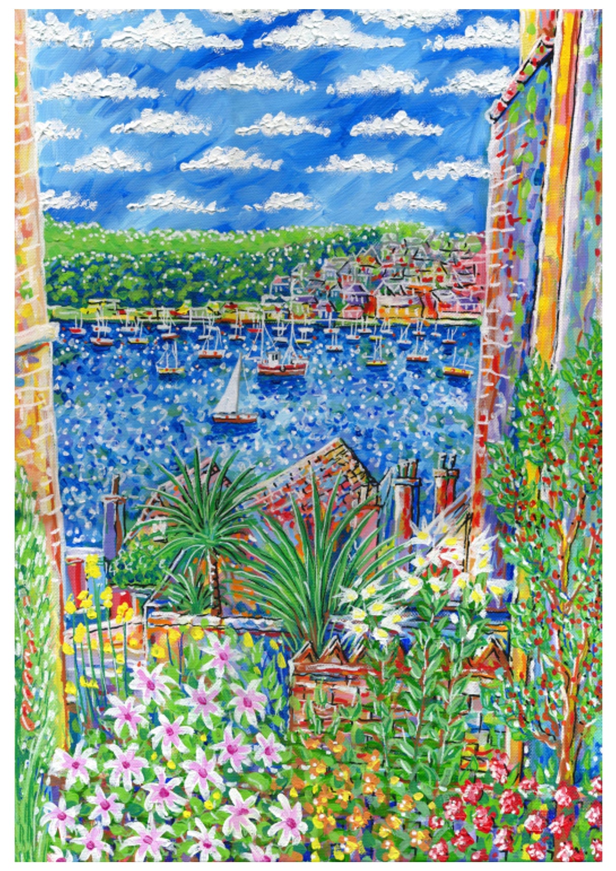 Over The Gardens, Fowey, large card by Paul Clark