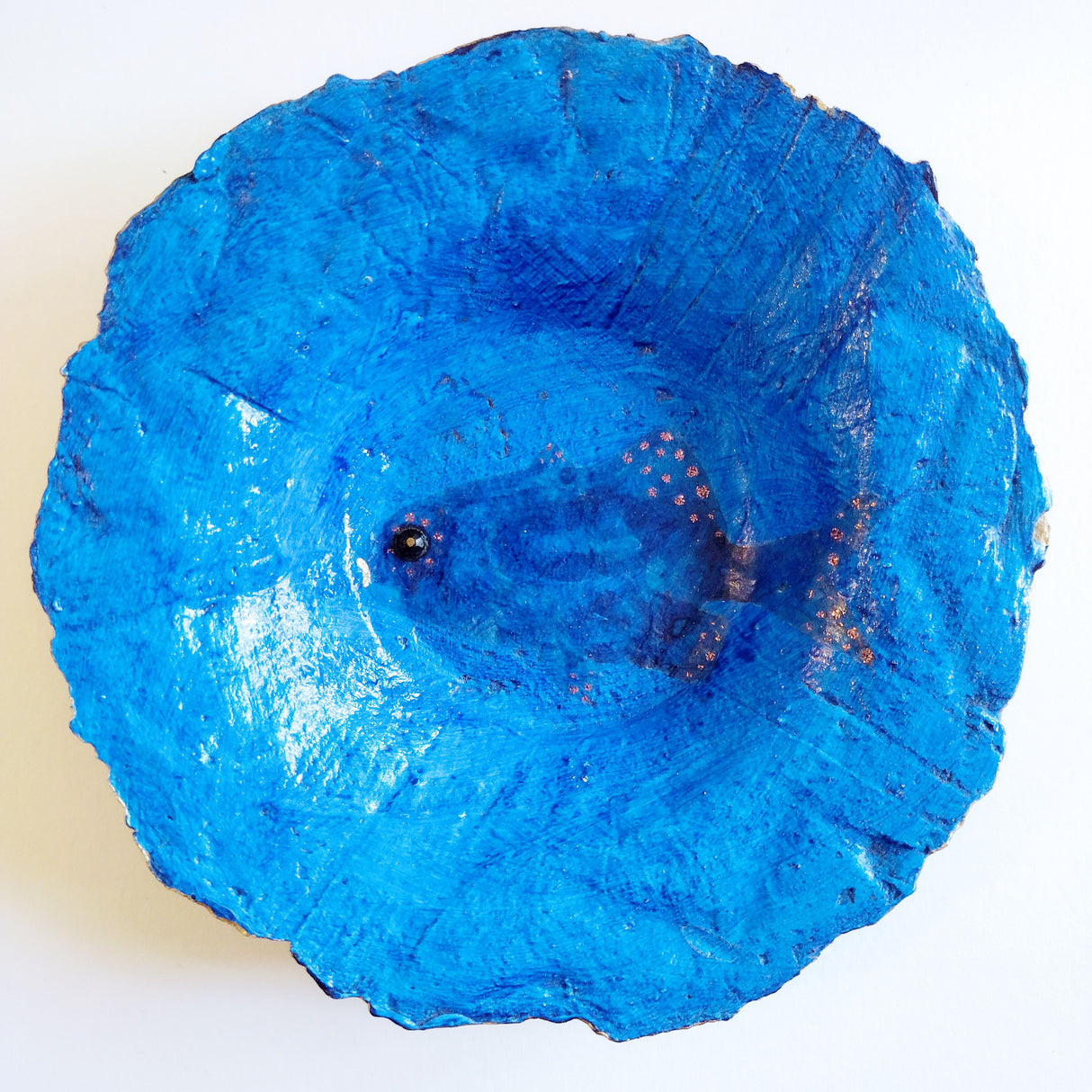 Ocean Blue papier mache bowl.