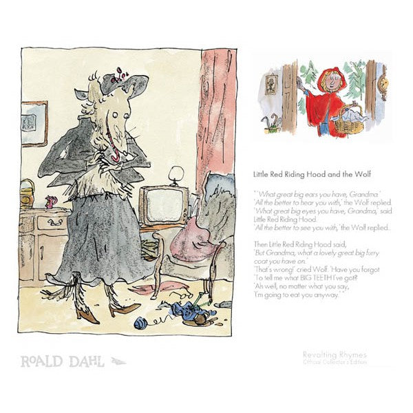 Roald Dahls Revolting Rhymes "Little Red Riding Hood And The Wolf" print