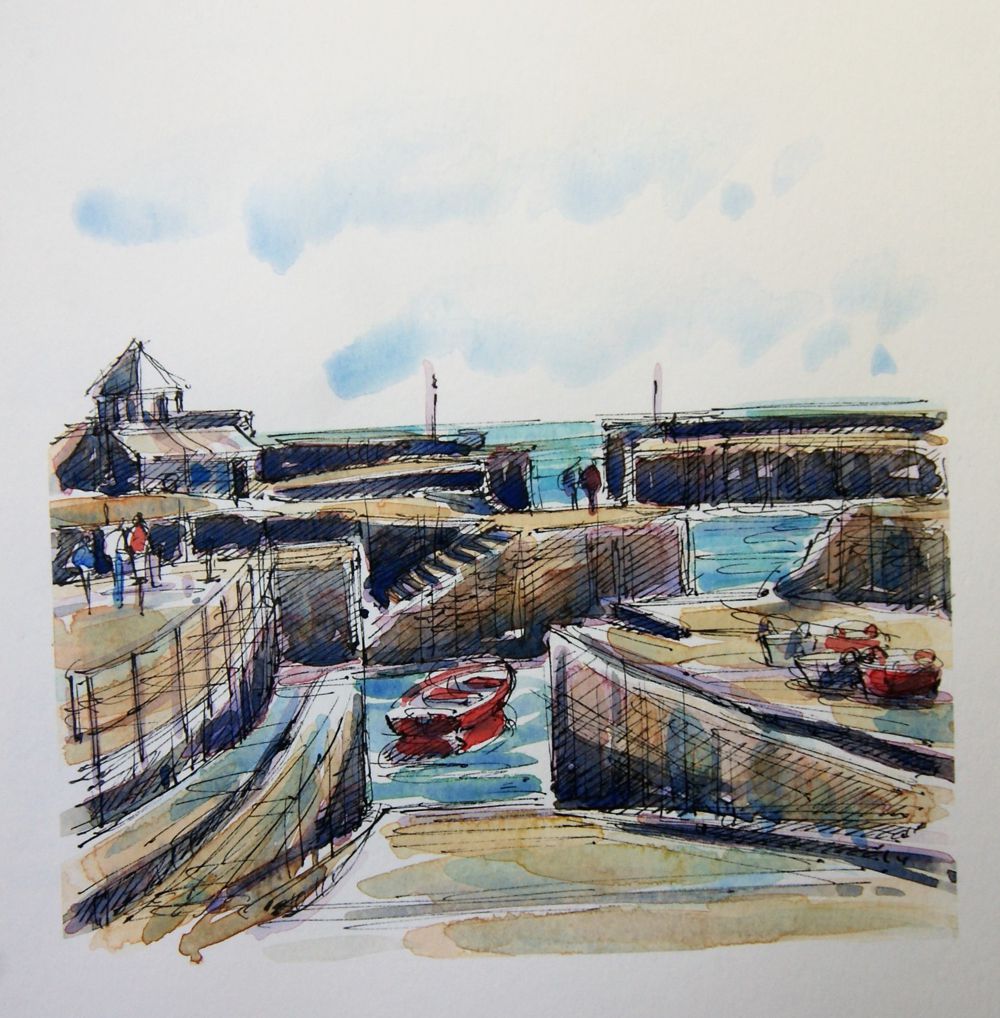 Richard Briggs, Red Boat, Charlestown Harbour, original painting