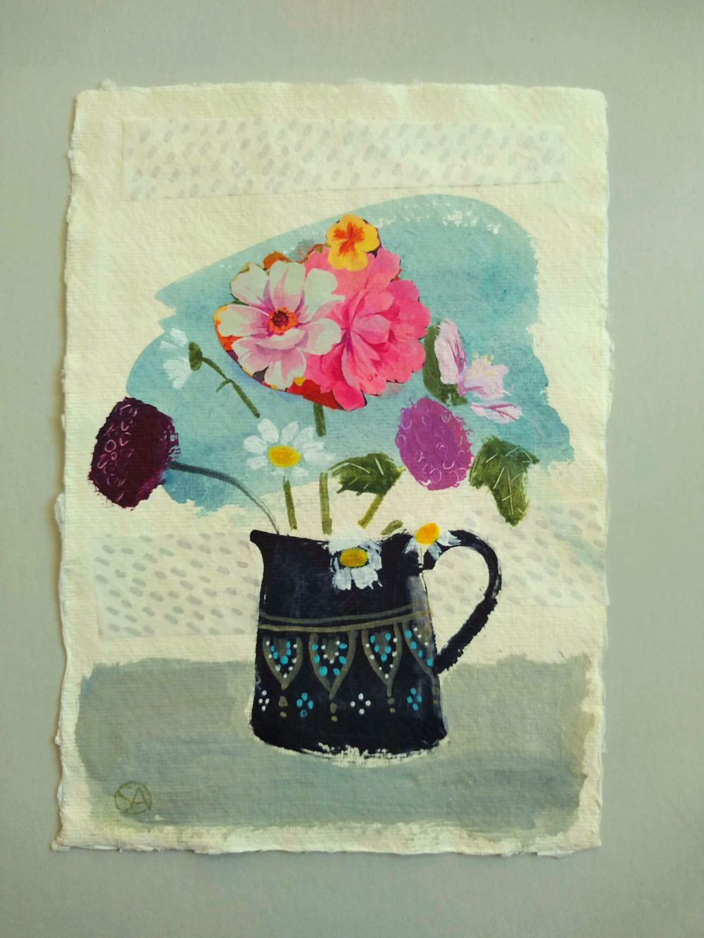 Stephanie Axtell "Garden Flowers in a Black Jug" original painting (com)