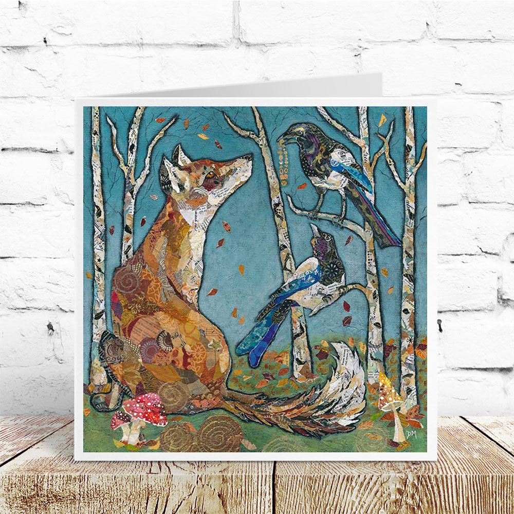 "The Gift" fox and magpies card by Dawn Maciocia