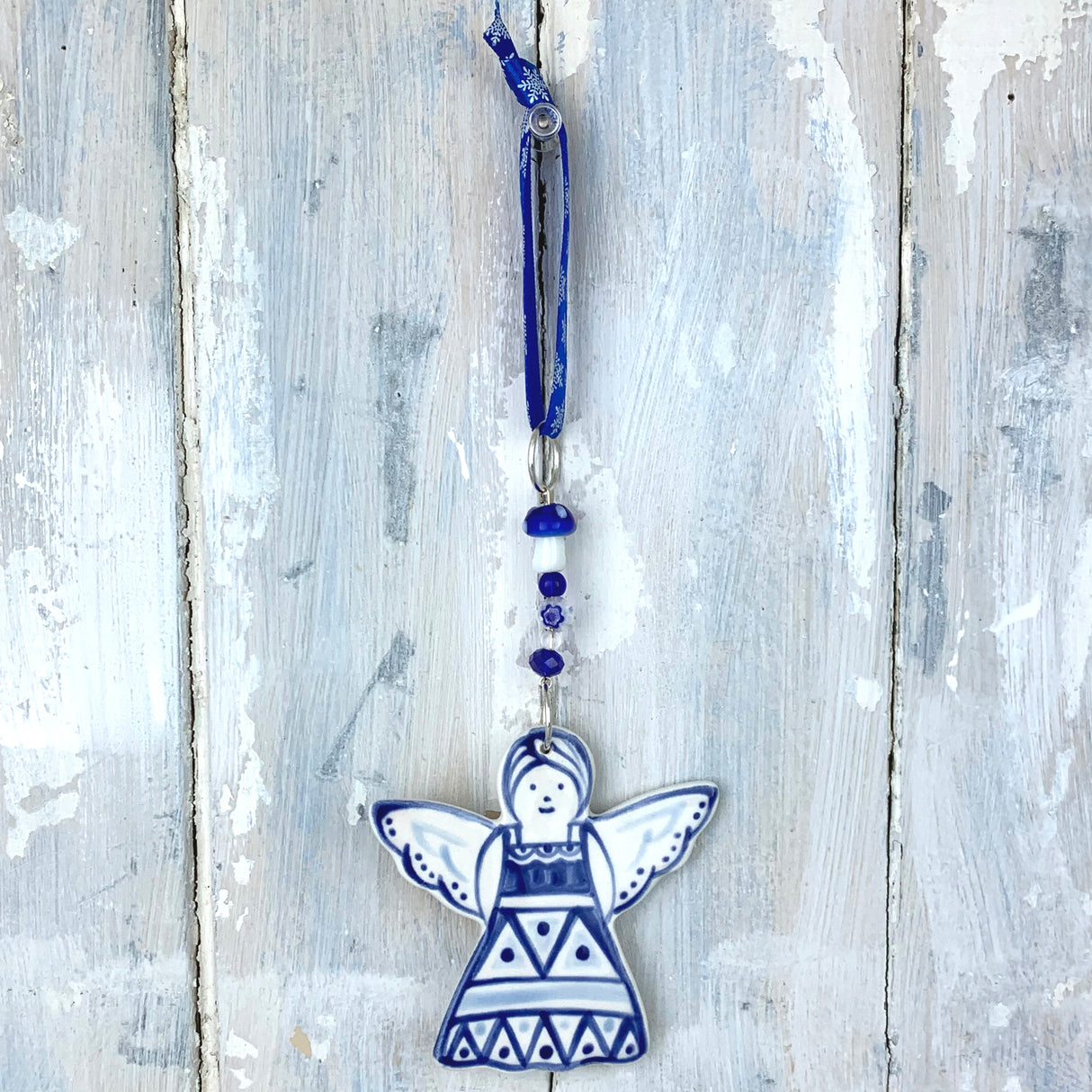 Blue Christmas Angel ceramic decoration