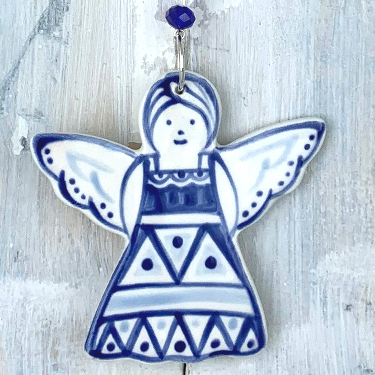 Blue Christmas Angel ceramic decoration