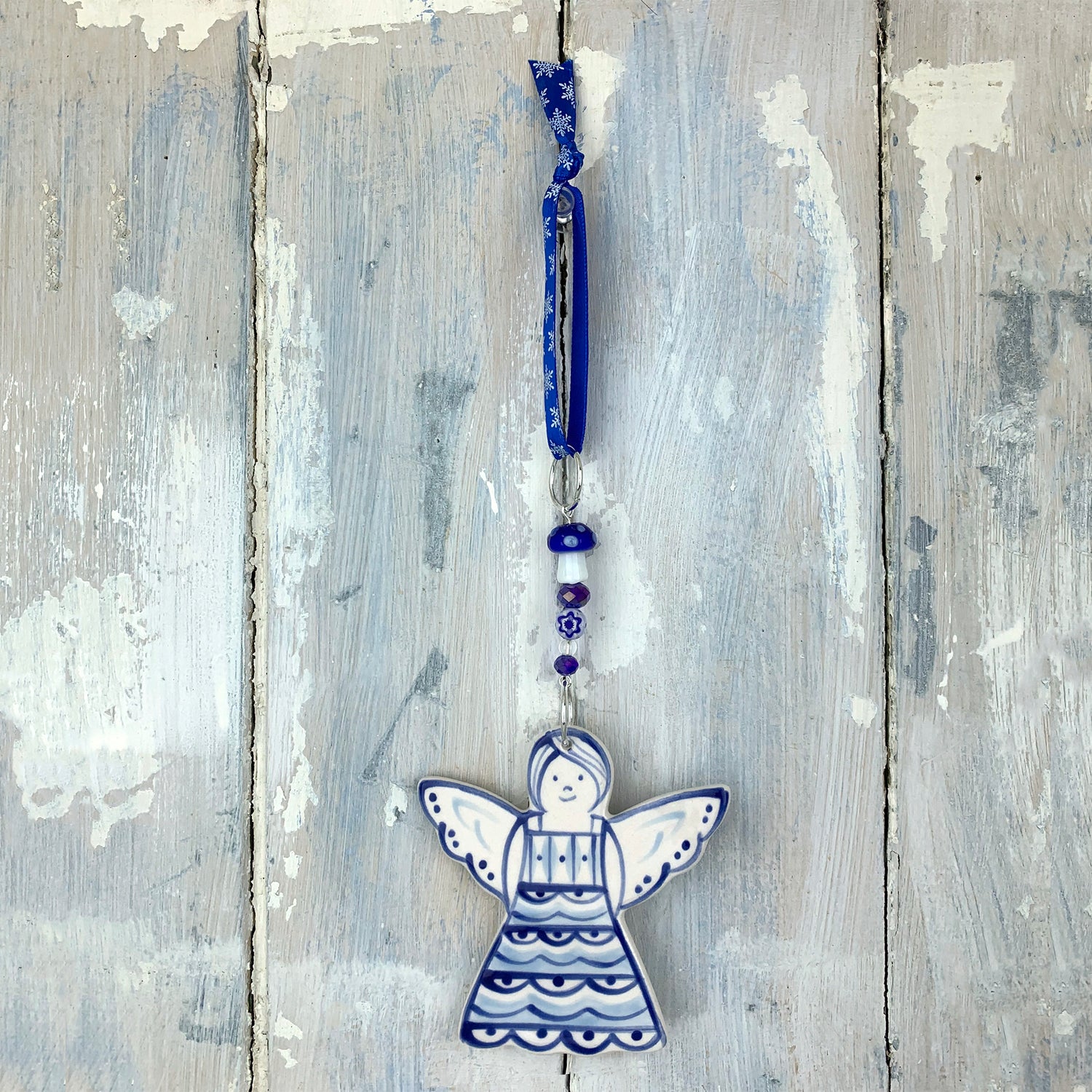 Blue Christmas Angel ceramic decoration