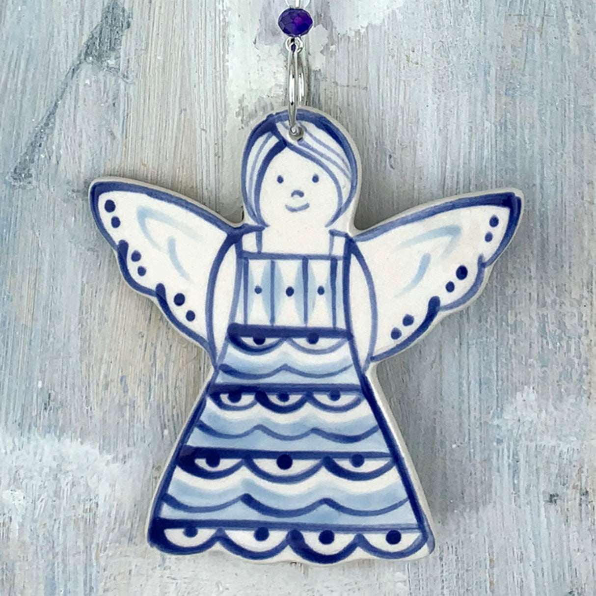 Blue Christmas Angel ceramic decoration