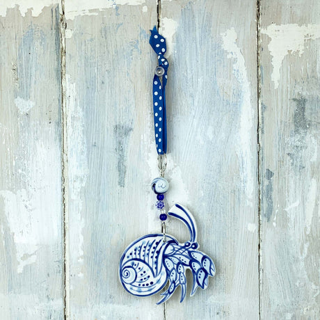 Handmade blue hermit crab hanging decoration