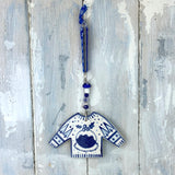 Blue Christmas Pudding Christmas Jumper ceramic decoration