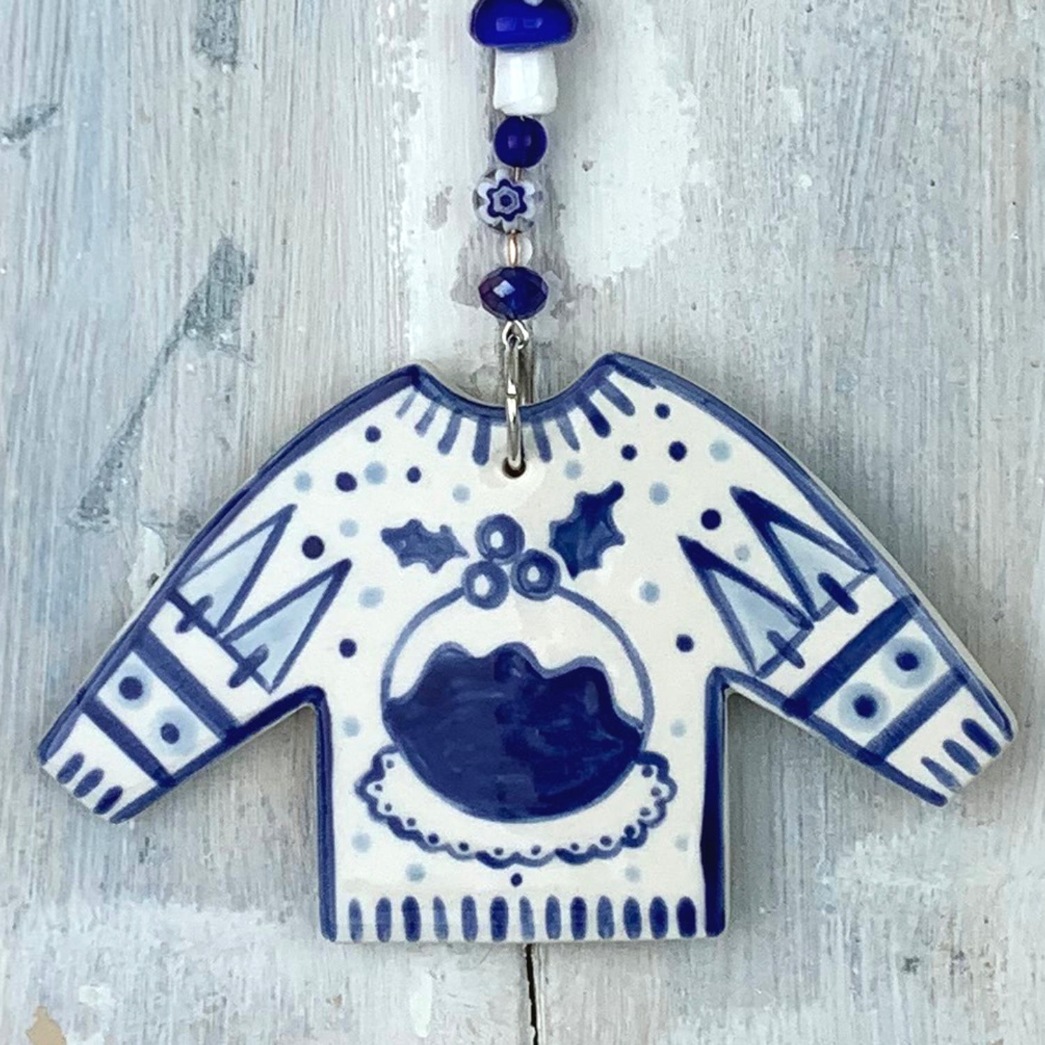 Blue Christmas Pudding Christmas Jumper ceramic decoration