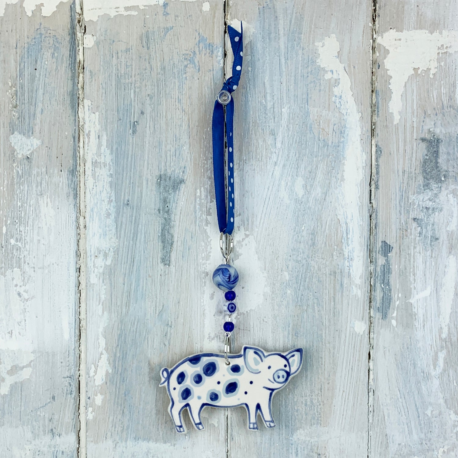 Handmade blue pig ceramic decoration
