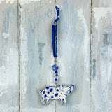 Handmade blue pig ceramic decoration