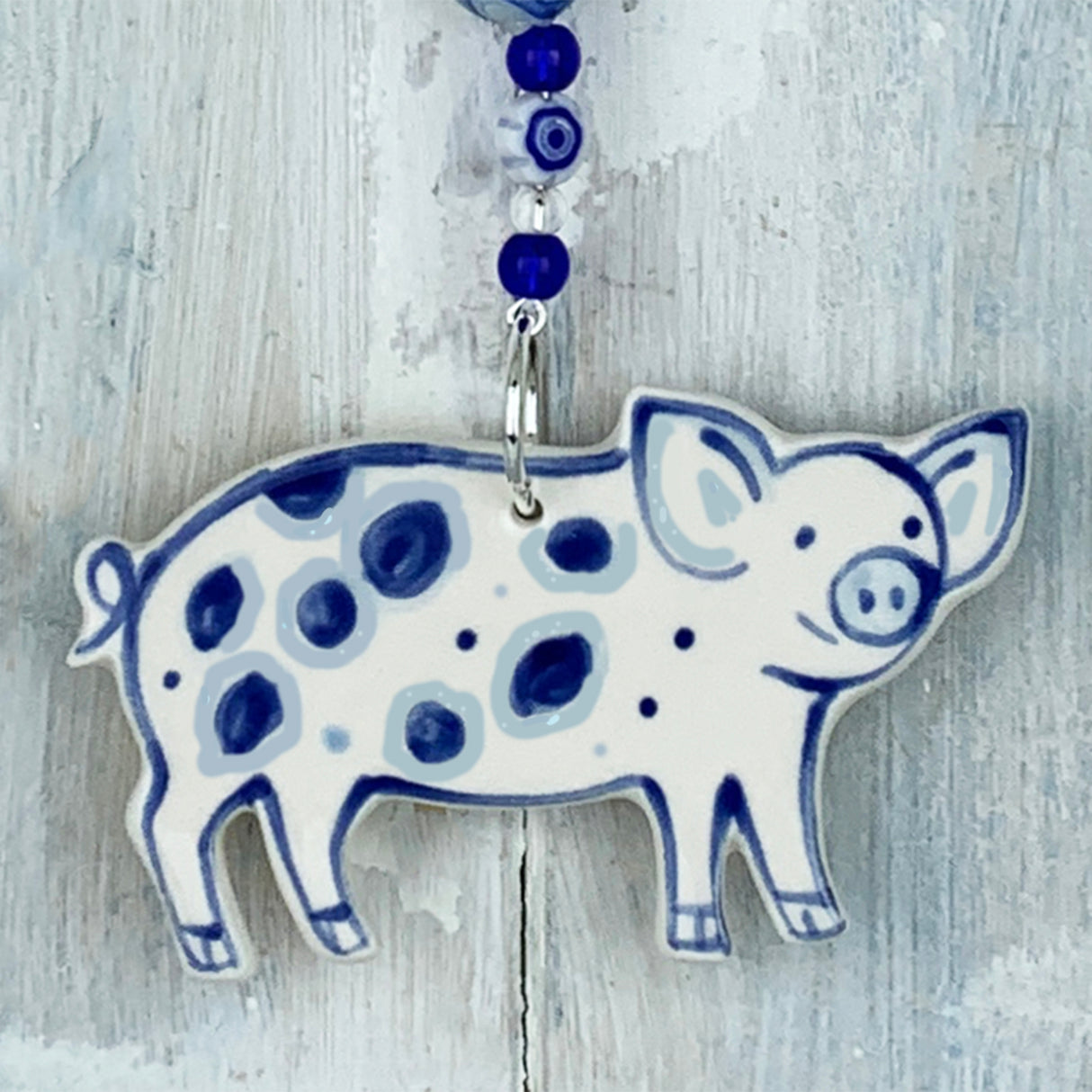 Handmade blue pig ceramic decoration