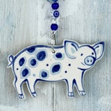 Handmade blue pig ceramic decoration