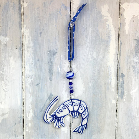 Handmade blue shrimp hanging decoration