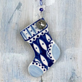 Blue Christmas stocking ceramic decoration