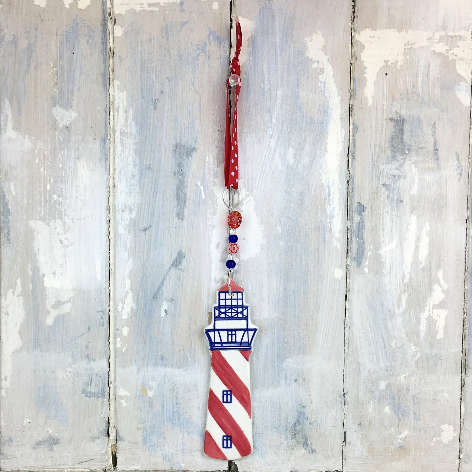 Handmade red lighthouse hanging decoration