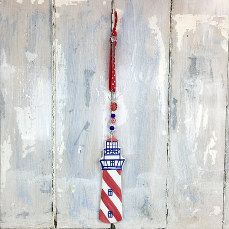 Handmade red lighthouse hanging decoration