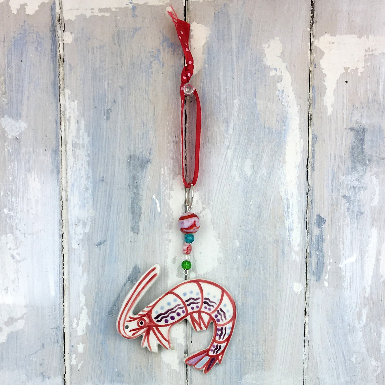 Handmade colourful shrimp hanging decoration